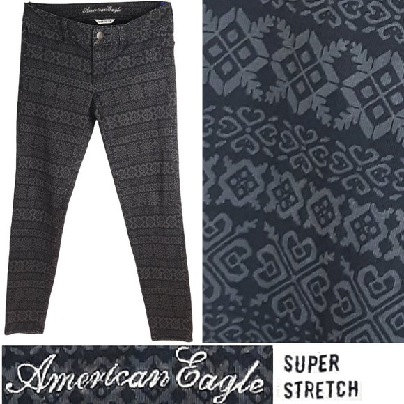 AE American Eagle Blue Pattern Super Stretch Jegging - Picture 1 of 9